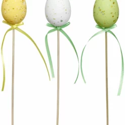 PLASTIC EGG STICKEGG STICK 6CM Green White Yellow - Lengde 26 Cm, Flere Farger