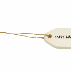Gavelapp Av Keramikk Happy Birthday - Lengde 5,5 Cm, Hvit