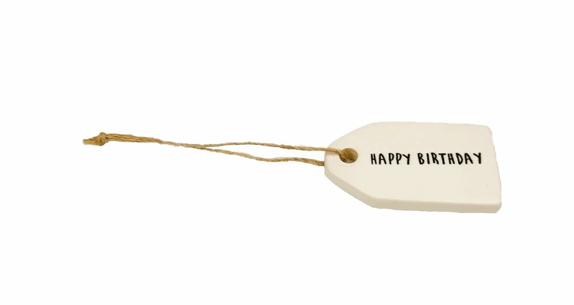 Gavelapp Av Keramikk Happy Birthday - Lengde 5,5 Cm, Hvit 3 Gavelapp Av Keramikk Happy Birthday - Lengde 5,5 Cm, Hvit